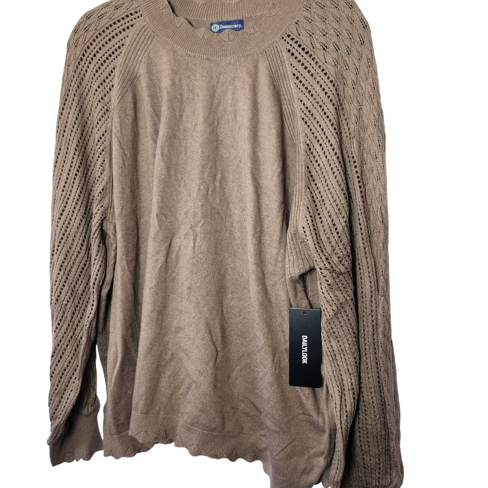 NWT Democracy Pointelle Wool Blend Sweater 3X Raglan Scalloped